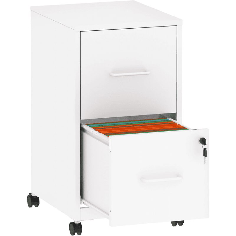IKIMI 2-Drawer Vertical File Cabinets with Lock, Portable Rolling Metal Filing Cabinet for Legal/Letter, White