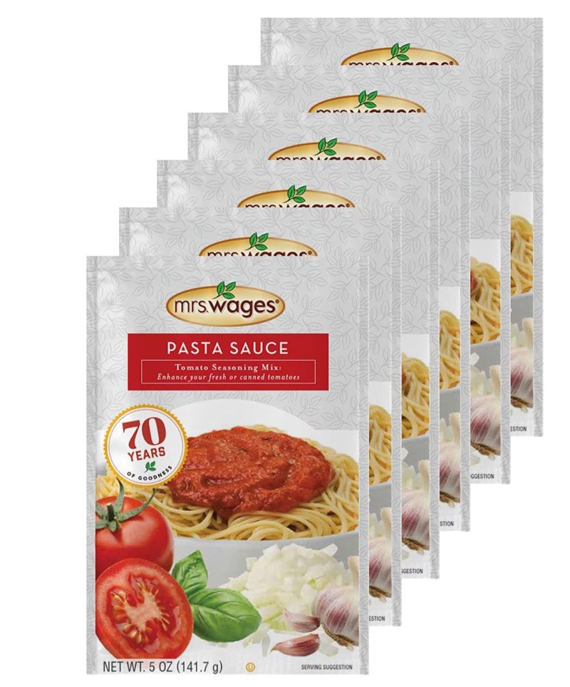 Mrs. Wages Pasta Sauce Canning Mix, Easy-To-Use, Simple Homemade Pasta Sauce, Great Flavor, Easy To Freeze or Serve Fresh, 5 oz Packet (Value Pack of 6)(( BEST BY/07/10/2026))