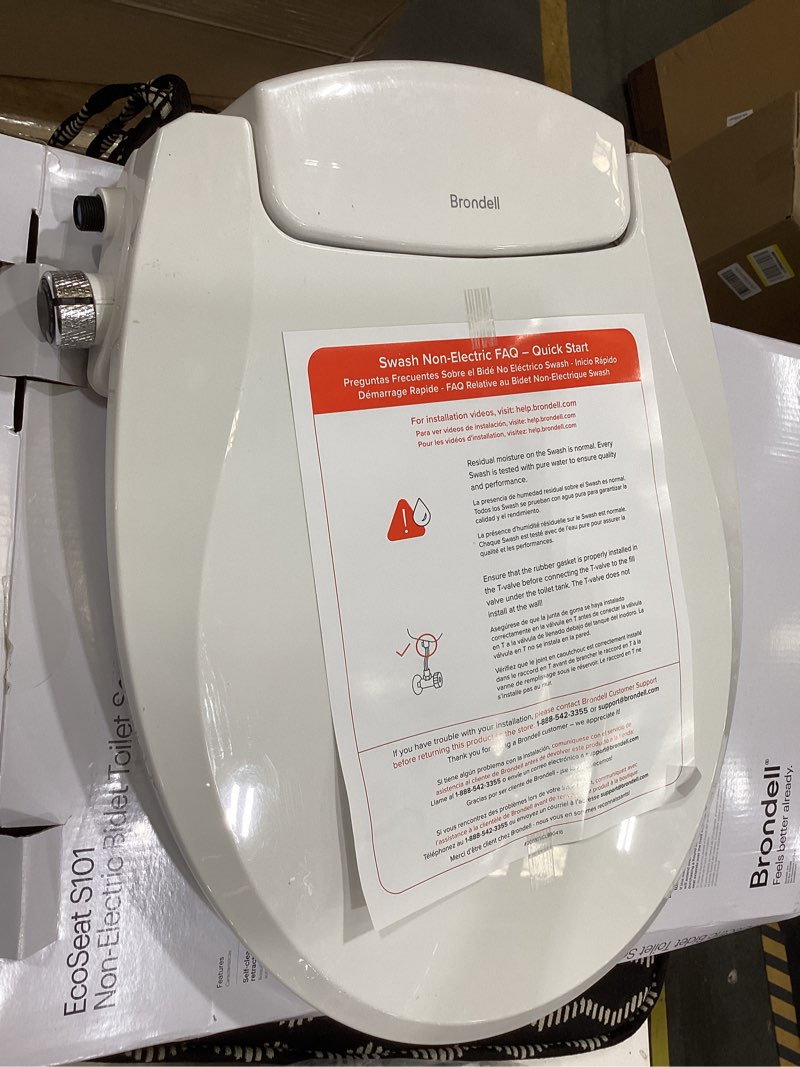Condition photo showing As Is for brondell ecoseat plastic white elongated soft close bidet toilet seat