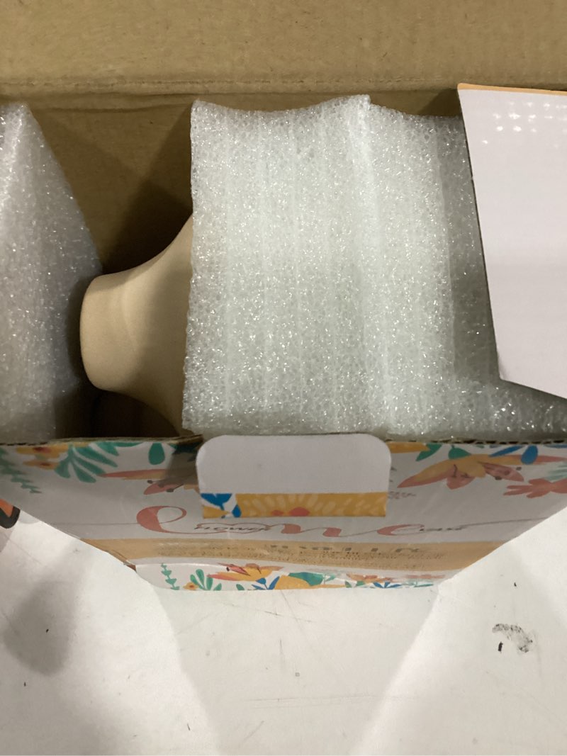 Condition photo showing Good Condition for Beige Decorative Vase Set of 3 - Modern Boho Style Ribbed Ceramic Bud Vases for Flowers, Mini Small Vases for Shelf, Shelves, Bookshelf, Entryway Table & Home Decor Aesthetic (Beige White)