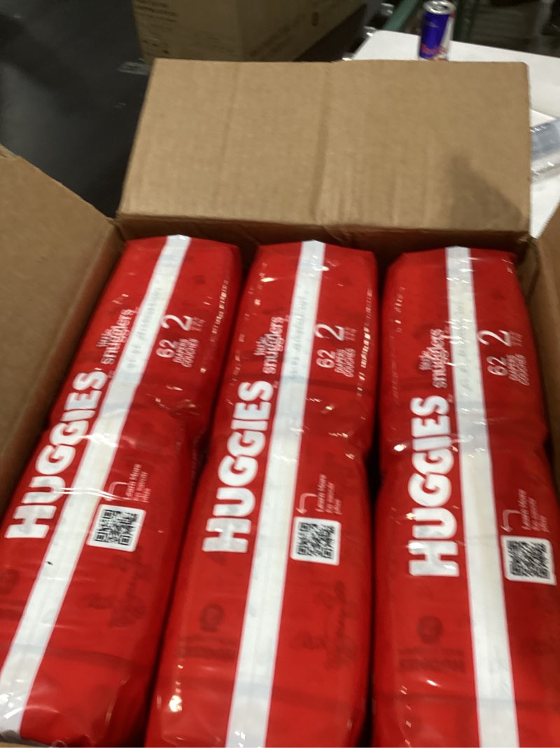 Condition photo showing New/Like New for Huggies Size 2 Diapers, Little Snugglers Baby Diapers, Size 2 (12-18 lbs), 186 Count (3 Packs of 62), Packaging May Vary
