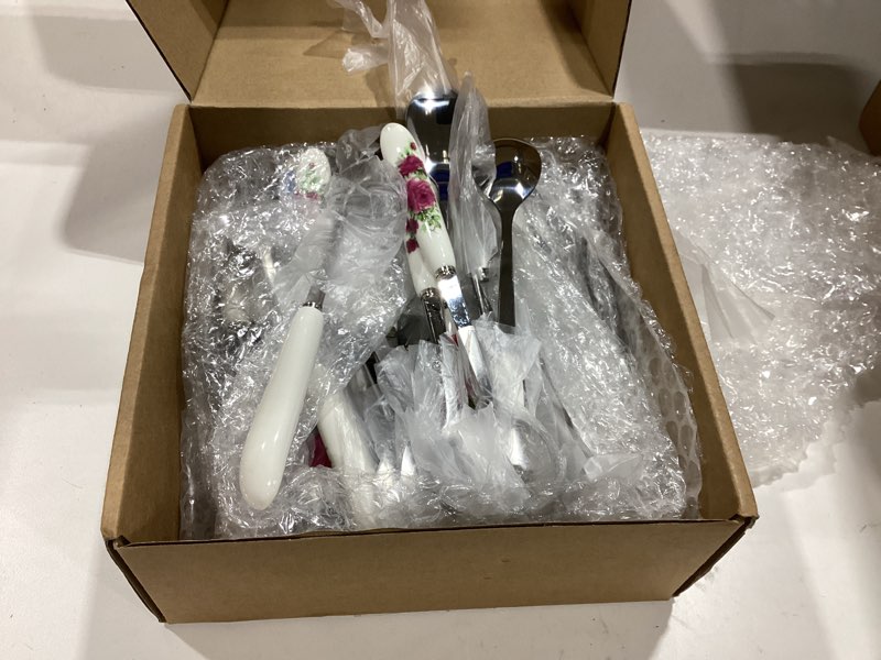 Condition photo showing Good Condition for hushee 36 pcs tea spoon for tea party stainless steel coffee dessert spoon with ceramic handle 6 inch flower soup sugar spoons for party home supplies