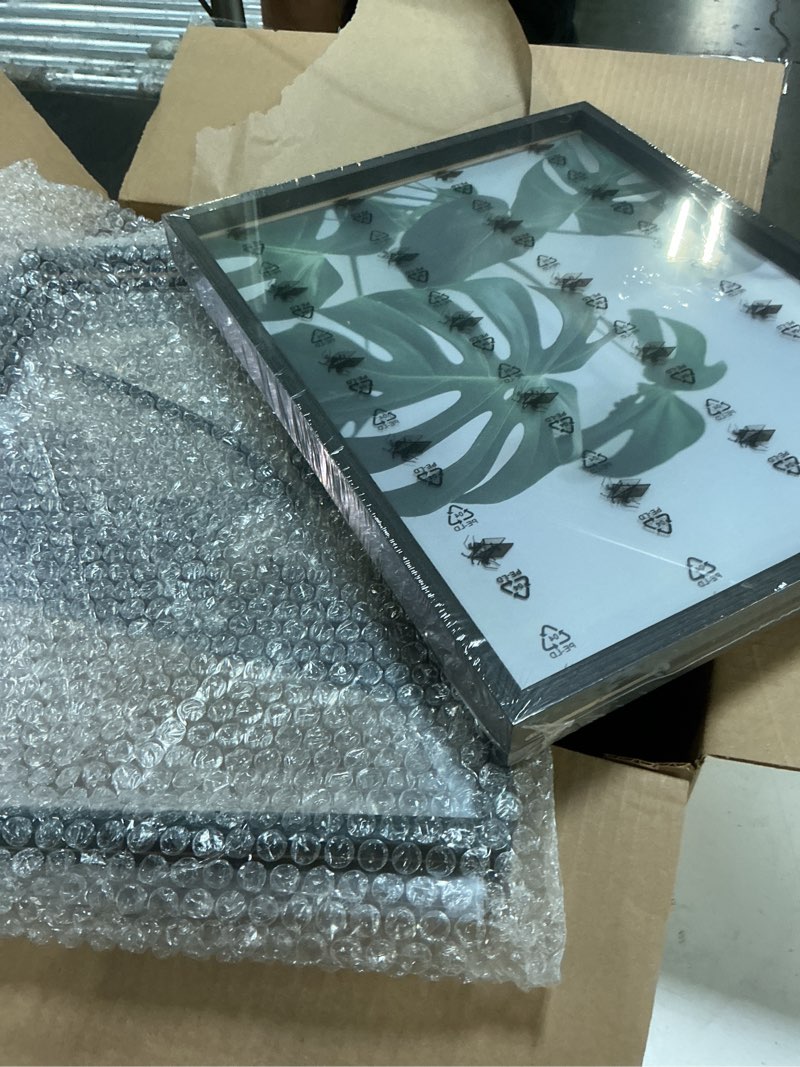 Condition photo showing Good Condition for egofine 11x14 floating frames set of 2, double plexiglass picture frame, made of solid wood display any size photo up to 11x14, wall mount or tabletop standing, faded black faded black 11x14