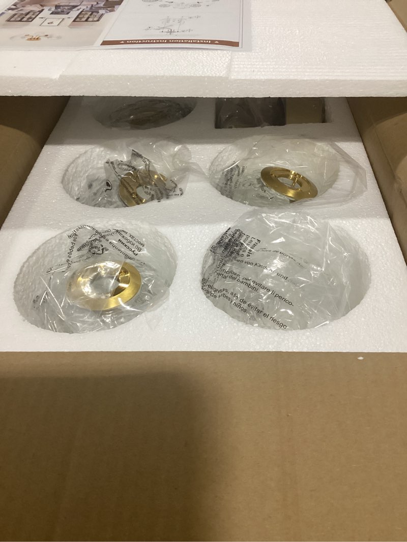 Condition photo showing Good Condition for Sputnik Semi Flush Mount Ceiling Light Mid Century Modern Gold Ceiling Light 5 Lights Clear Glass Globe Chandelier for Bedroom Kitchen Entryway Closet Gold-5 Light