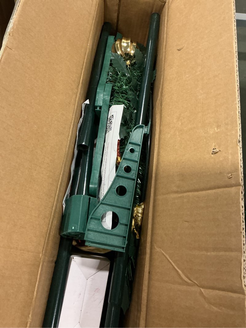 Condition photo showing Good Condition for VINGLI 6ft Pre lit Pop Up Christmas Tree with Lights, Pre-Decorated Artificial Pencil Xmas Tree Collapsible Christmas Tree Holiday Party Decorations (Red&Gold) 6FT Red & Gold