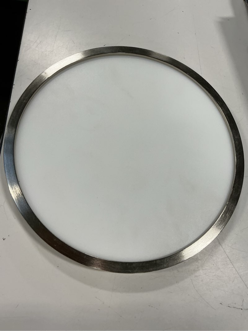 Condition photo showing As Is for LUXRITE Slim 9 Inch LED Flush Mount Ceiling Light, 18W 1250LM, 5CCT 2700K 3000K 3500K 4000K 5000K, Dimmable Round LED Ceiling Light, Wet Rated, Energy Star, ETL - Brushed Nickel (2 Pack)