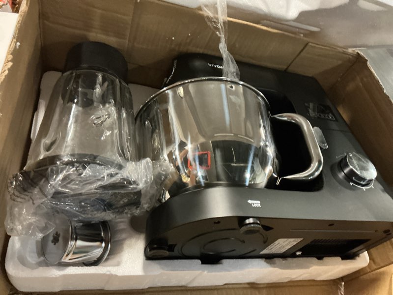 Condition photo showing Good Condition for vivohome 9 in 1 multifunctional stand mixer with fermentation, 6 speed 7.5 quart kitchen electric food mixer with timer, meat grinder, juice blender, vegetable slicer, pasta and cookie maker, black 9-in-1 black