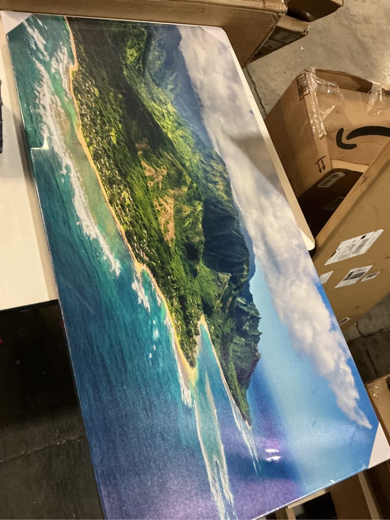 Condition photo showing Good Condition for Large Wall Art Aerial View on Napali Coast of Kauai island USA Hawaii Landscape Prints Picture Modern Home Decor Framed for Living Room Ready to Hang 24"x48"