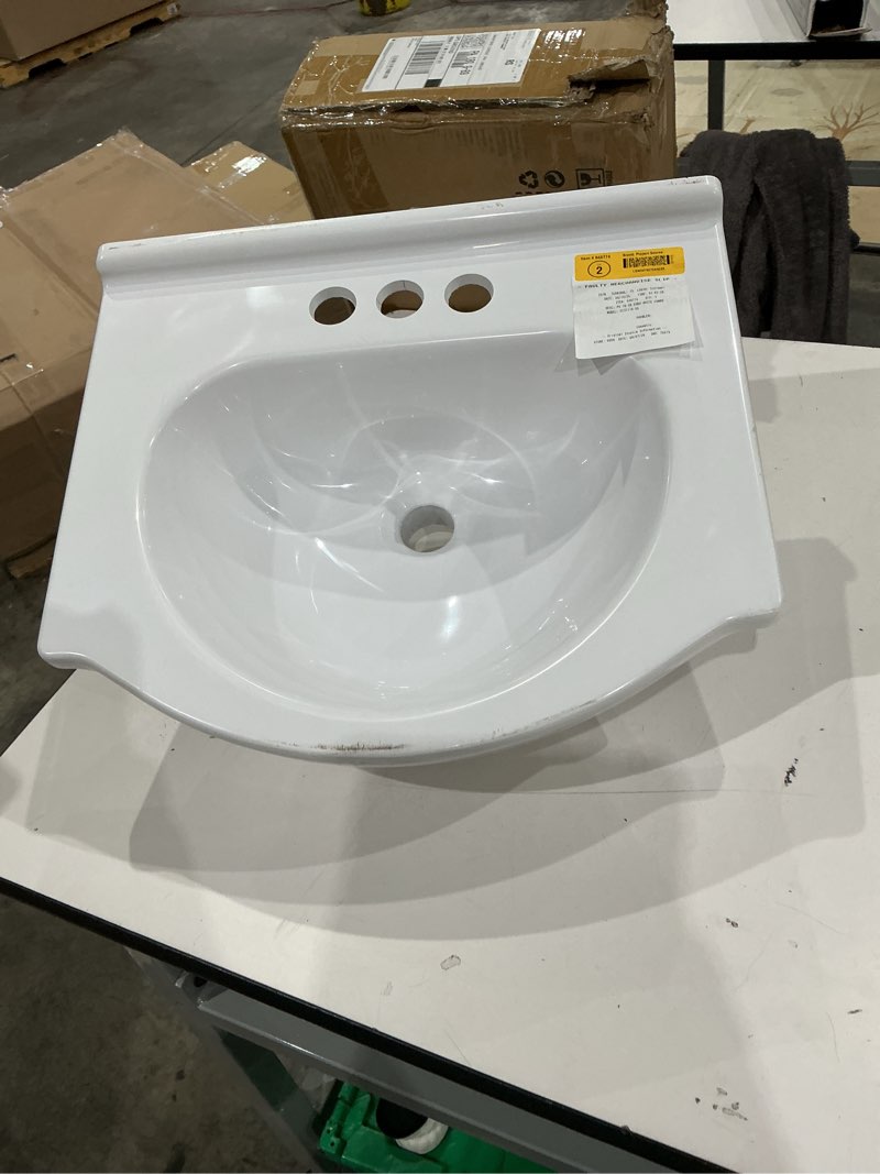 Condition photo showing As Is for project source euro 18-in true white single sink bathroom vanity with white cultured marble top