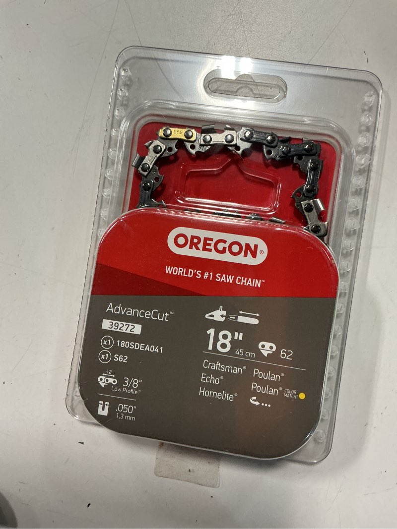 Condition photo showing As Is for (incomplete 1 piece only) oregon chainsaw guide bar & chain combo, advancecut replacement for saw chains, bar length 18\" (45cm), with low kickback chain set, 3/8\" pitch, 0.050\" gauge, 62 drive links (39272) chainsaw guide bar&chain