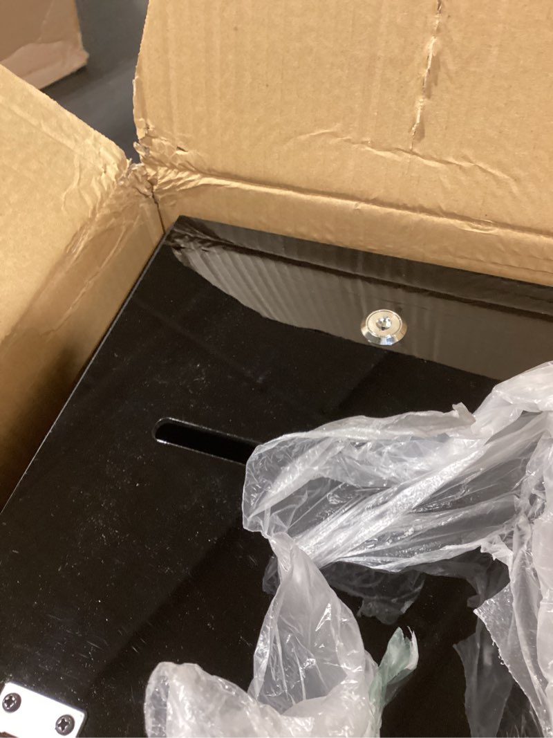 Condition photo showing Good Condition for acrylic donation box, 10" x 10" x 10" ballot suggestion box with lock & 2 keys, raffle voting box with slot for school conference fundraising (black) black 10" x 10" x 10"