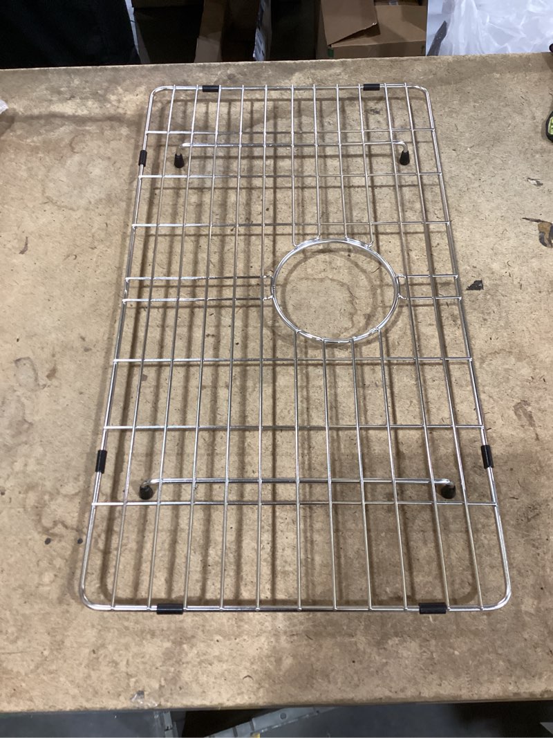 Condition photo showing New/Like New for popfly 304 stainless steel kitchen sink grid protector, 25-3/16" × 12-1/2" sink bottom grate with rear drain for single bowl kitchen sinks, scratch & noise protection, pf602718uwg24 24-1/4" × 13-3/8"
