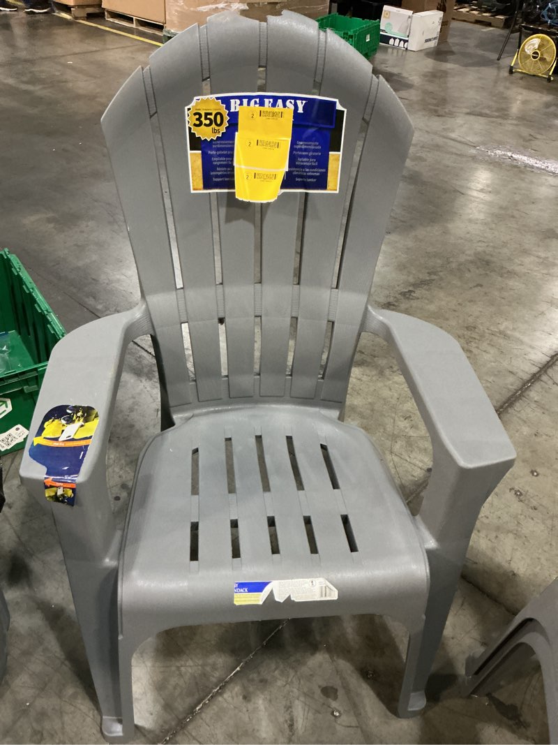 Condition photo showing As Is for adams patio stackable charcoal plastic frame stationary adirondack chair with slat seat