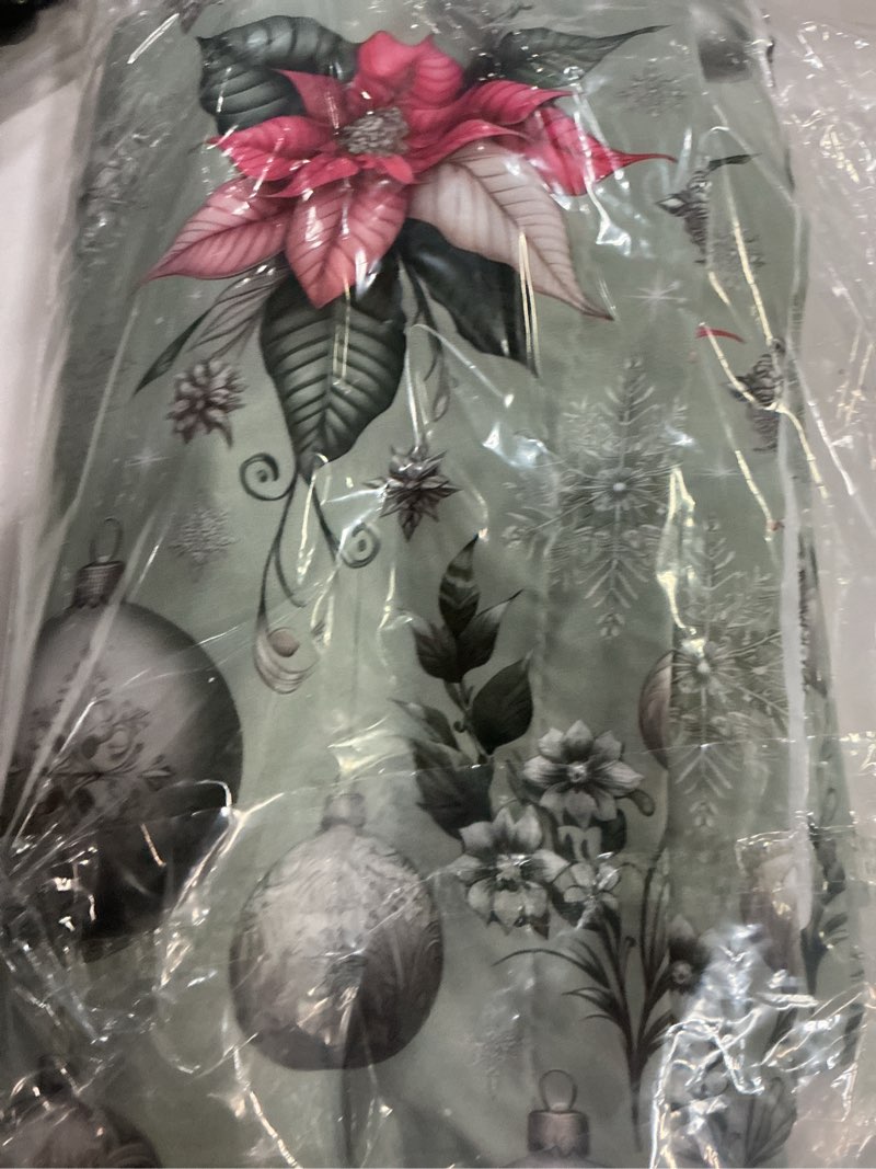Condition photo showing Good Condition for Ambesonne Christmas Window Curtains Pack of 2, Dreamy Xmas Evening with Snowflakes Leafy Flowers Starry Atmosphere, Lightweight Set with Rod Pocket, 4 Panels of - 28" x 84", Laurel Green Coral Grey 28"W x 84"L (Pack of 4) Laurel Green Coral Grey