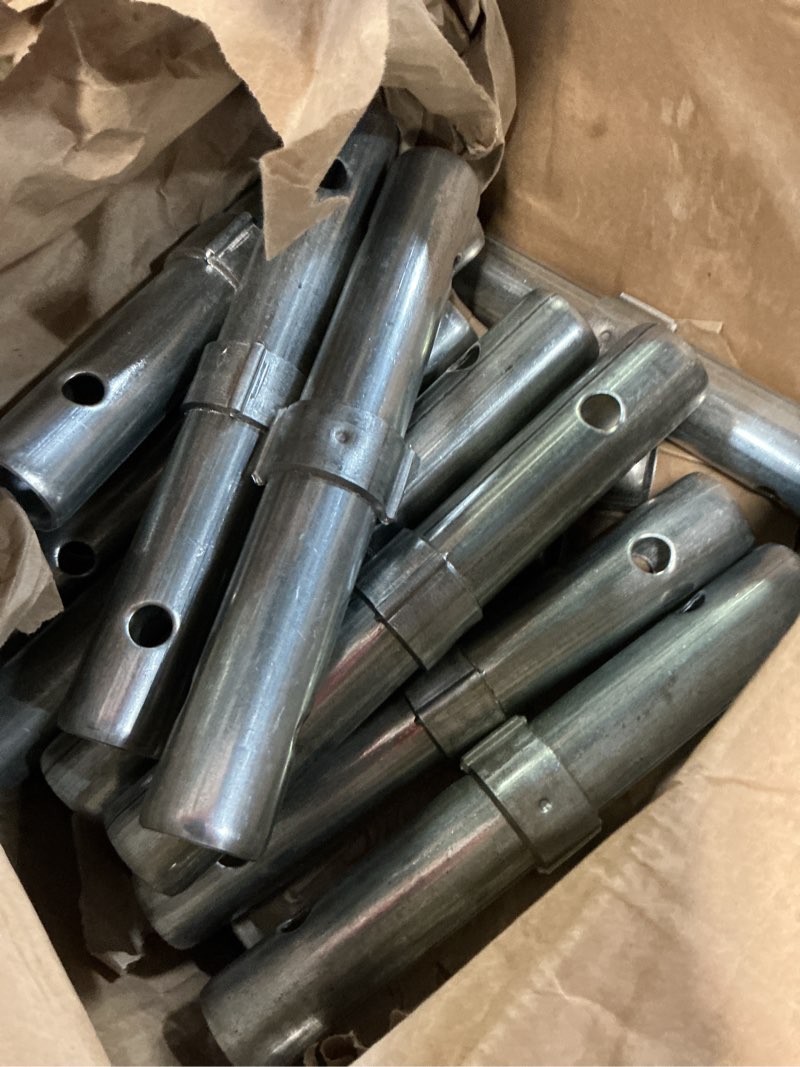 Condition photo showing As Is for 24 pack scaffolding coupling pins 1-1/4" od x 9" l heavy duty scaffolding pins with 1" collar and 24 v spring retainers locking scaffold connecting rod accessories v type 1-1/4"od