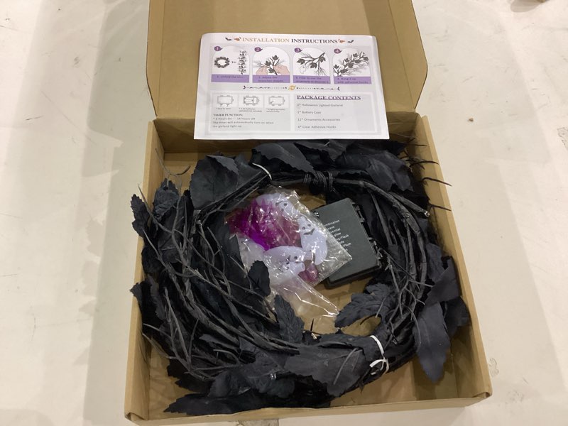 MEILIDY Halloween Garland with Purple LED Lights, 6.56 FT Lighted Willow Vine Twig String Lights Bat