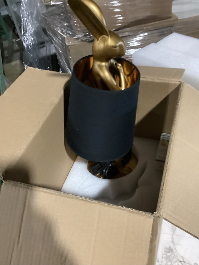 Condition photo showing New/Like New for bunny table lamp, resin rabbit lamp, h20inch, led bunny lamp with black fabric shade, vintage-style component,suitable for office study,bedside (black h20)