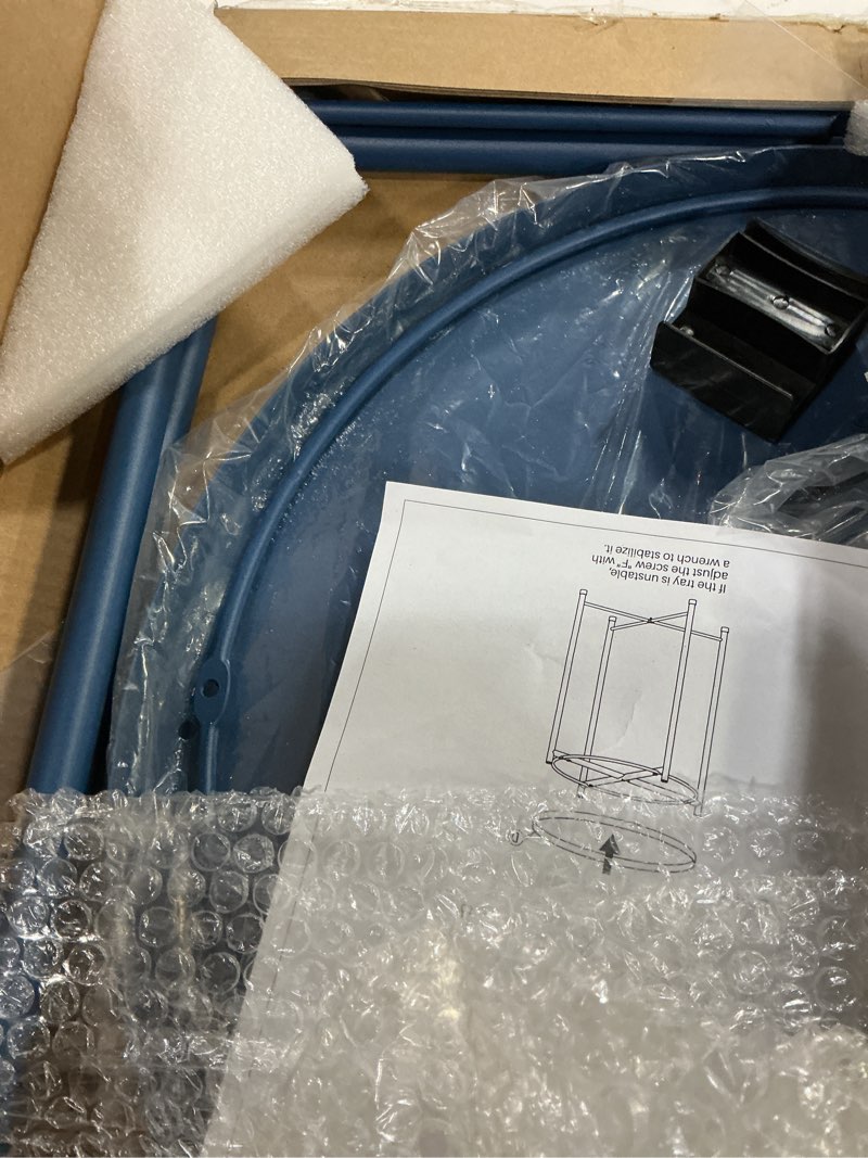 Condition photo showing Good Condition for HollyHOME Round Metal Side Table, Outdoor Small Folding Accent Stand with Removable Tray, 17.72'' Portable End Table for Balconies, Gardens, Living Rooms and Bedrooms, Navy Blue Navy Blue-1 Tier