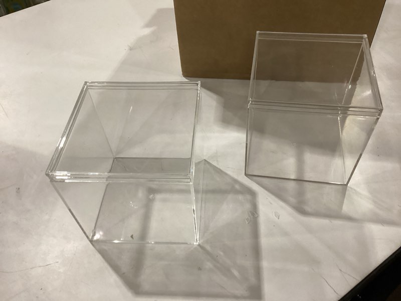 Condition photo showing New/Like New for Juexica 12 Pcs Clear Acrylic Box with Lid Plastic Small Acrylic Boxes Decorative Storage Box Jewelry Display Mini Clear Container for Home Candy Pill Tiny Jewelry(Square,4.7 x 4.7 x 4.7) 4.7 x 4.7 x 4.7" Square