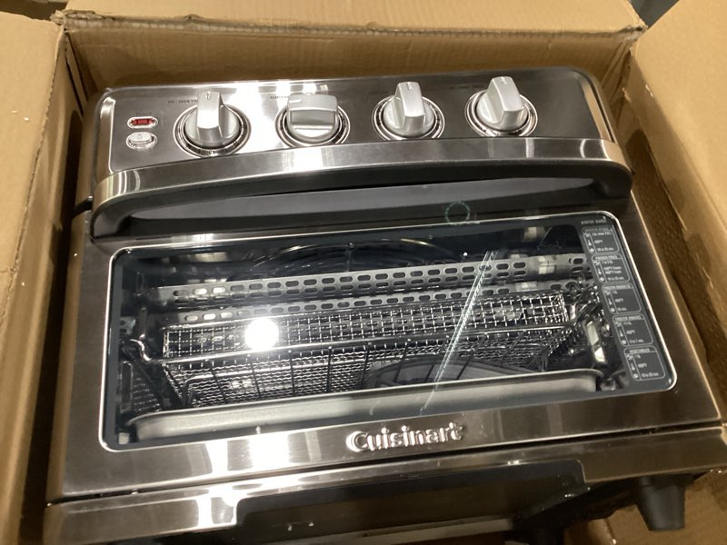 Condition photo showing As Is for cuisinart air fryer toaster oven, 1800w, 8-in-1 with air fry, convection, broil & warm, 0.6 cubic feet, 60-minute timer, toa-70nas, stainless steel stainless steel convection toaster air fryer oven w/ grill,not tested, incomplete