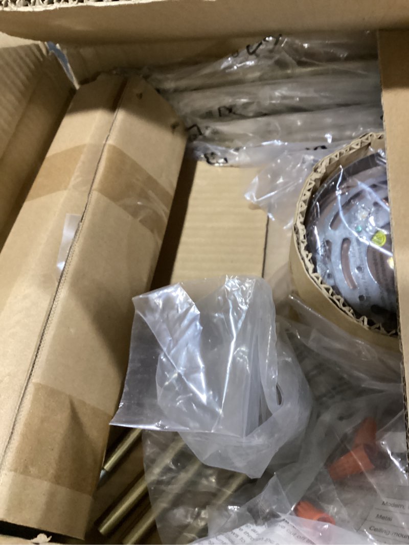 Condition photo showing Good Condition for Lynnoland Brass Chandelier, 6-Light Farmhouse Chandeliers for Dining Room Lighting Fixtures Hanging, Vintage Candle Pendant Light Light Fixture for Bedroom, Kitchen, Foyer and Living Room Brass (No assembly light fixture) 6-Light