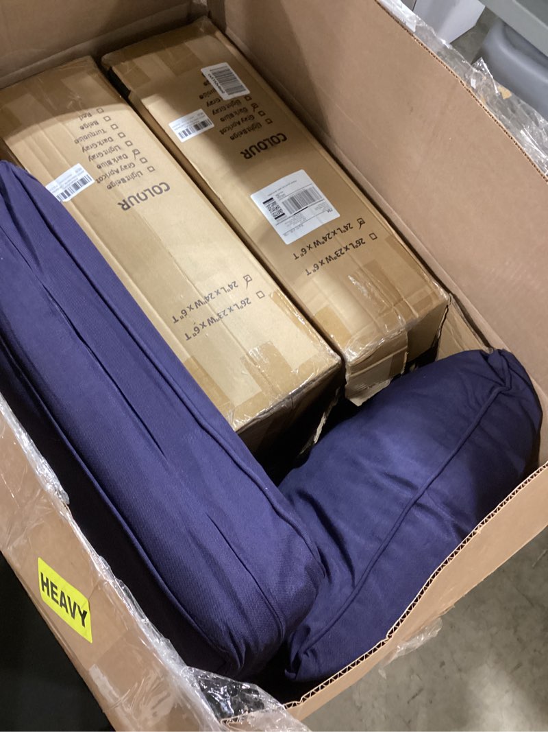 Condition photo showing As Is for outdoor olefin water-resistant deep seat cushion setof 2, weather and fade resistant 24''x 24''x 6'' patio furniture seat cushion, thickened sofa chair pad for lawn, garden, dark blue dark blue 2 set-24"x24"x6"