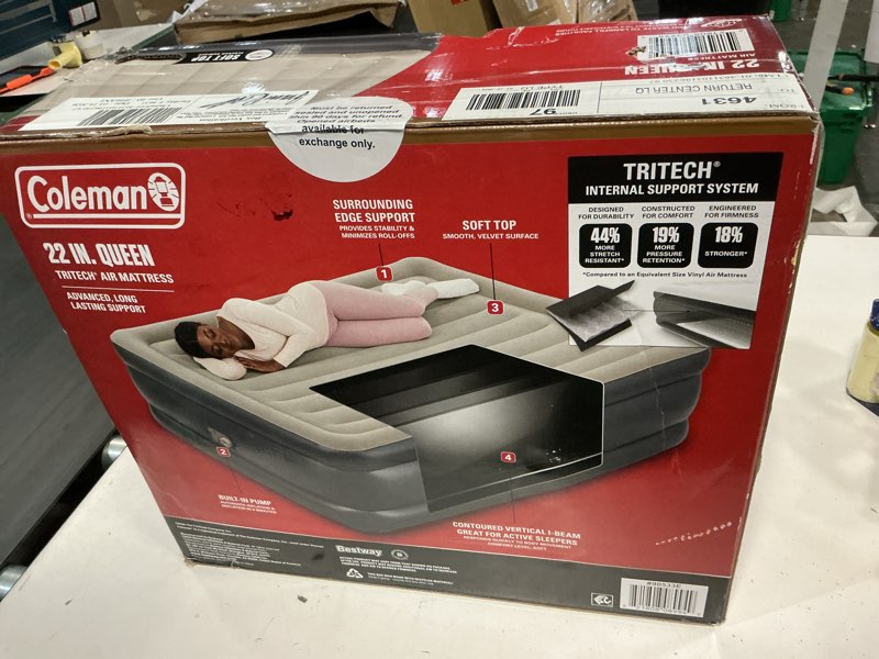 Condition photo showing New/Like New for bestway 90533e coleman tritech air mattress queen 22" with built-in ac pump, gray, queen