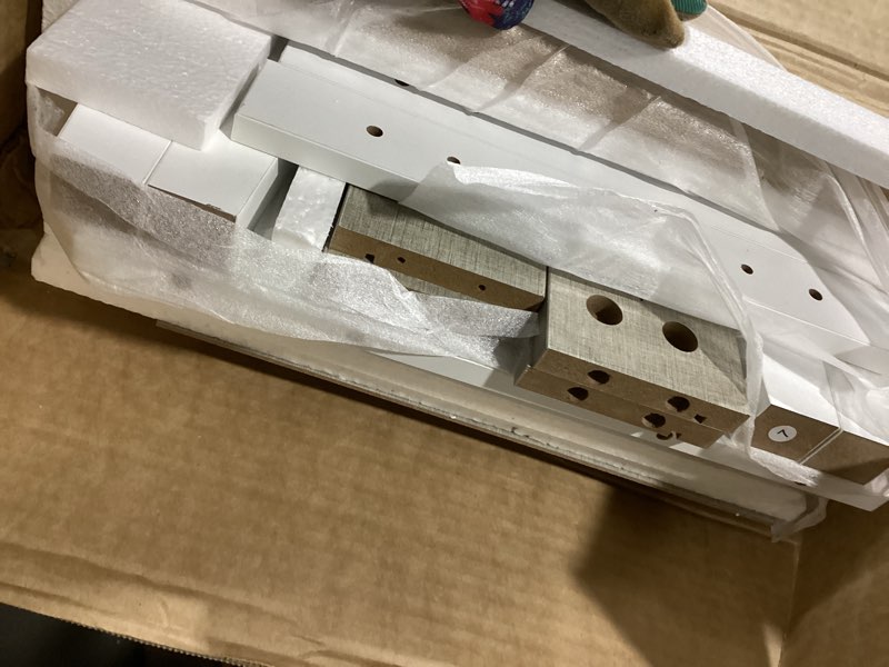 Condition photo showing As Is for Fluted Nightstand, Farmhouse Night Stand with 2 Drawers, Mid Century Modern Side Accent Table,Bedside End Table for Bedroom, Living Room, White 2 Drawers White