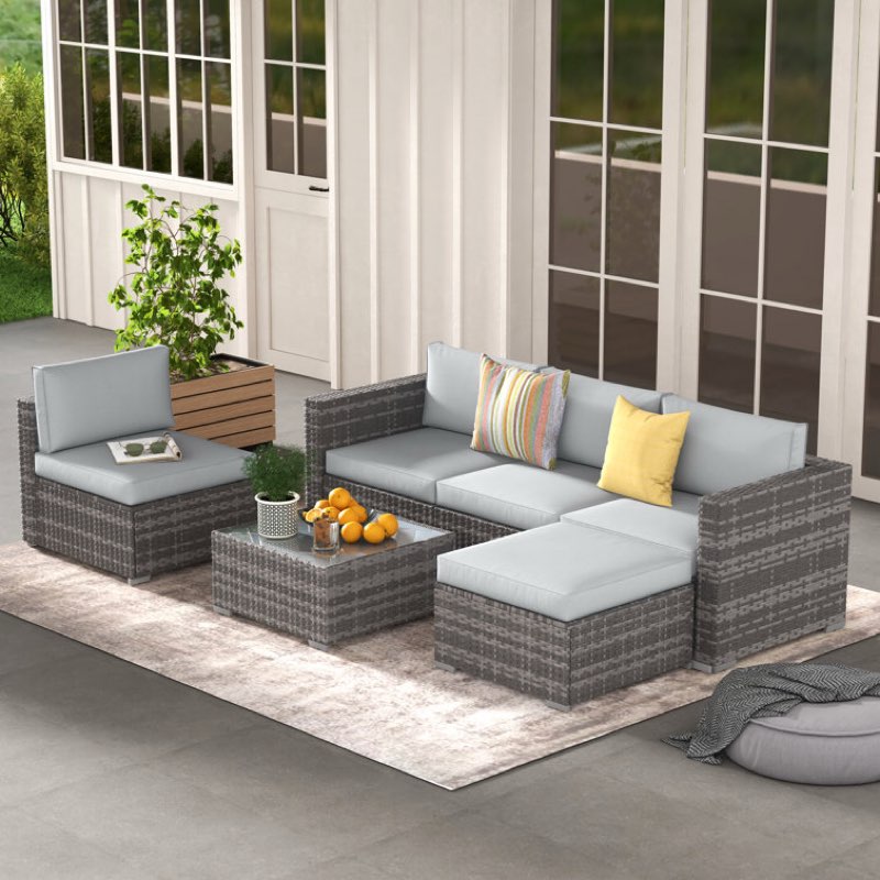 6 piece rattan sofa seating group with cushions