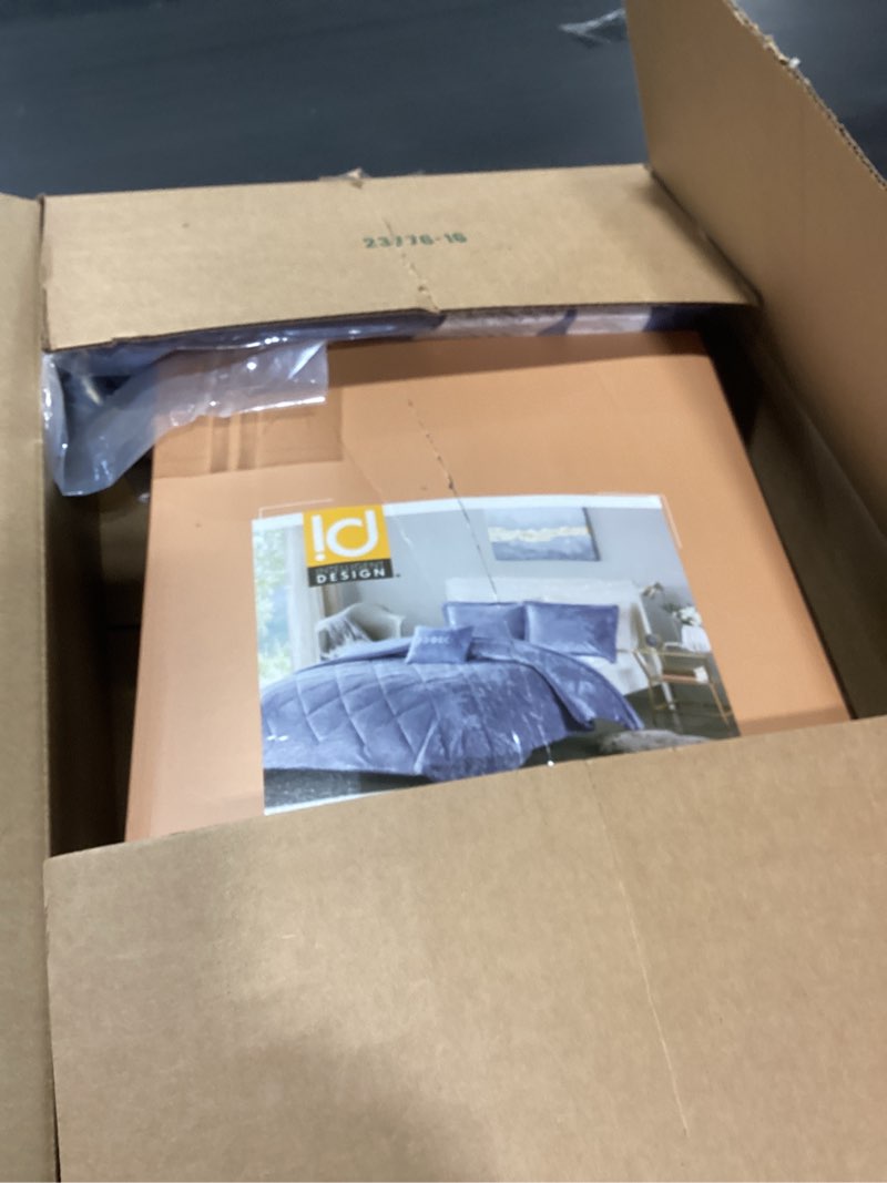 Condition photo showing New/Like New for Intelligent Design King Comforter Set, Velvet Comforter Set , Luxury Diamond Quilting Comforter Set, Fluffy Comforter Bed Set with Decorative Pillowand 2 Shams, 4 Piece Blue, King/ Cal King King/Cal King Blue