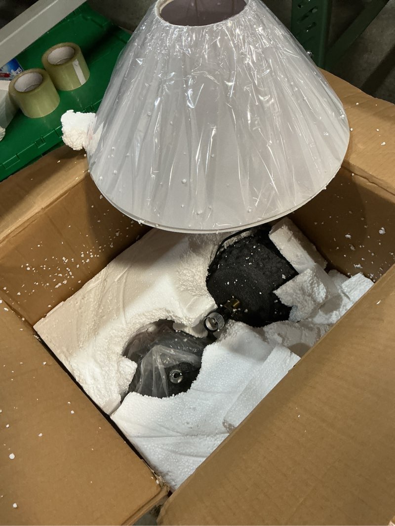 Condition photo showing Good Condition for jonathan y 18.25" matte black ceramic hobnail table lamp set of 2 for bedroom, modern minimalist farmhouse bedside nightstand lamps, white linen shade, led bulbs included jyl5601a-set2