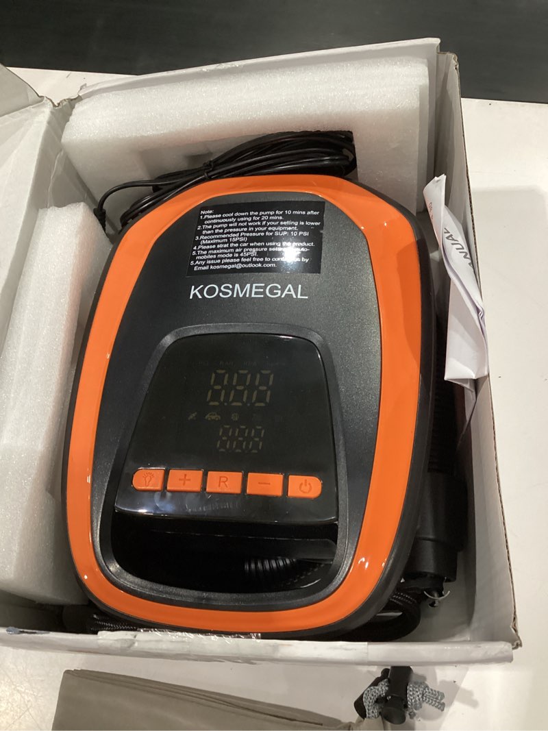 Condition photo showing New/Like New for electric paddle board pump, high pressure sup pump with inflation & deflation, auto-off, 12v dc car connector portable air pump for inflatables and kayaks