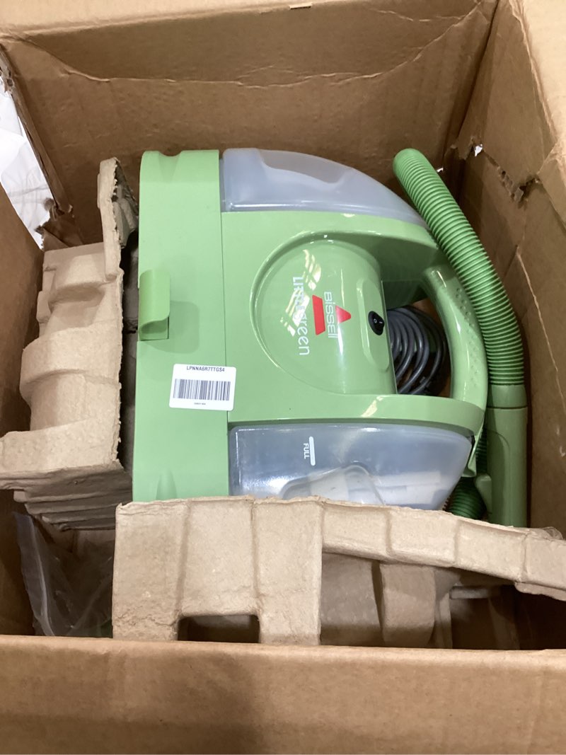 Condition photo showing As Is for bissell little green multi-purpose portable carpet and upholstery cleaner, car and auto detailer, with exclusive specialty tools, green, 1400b