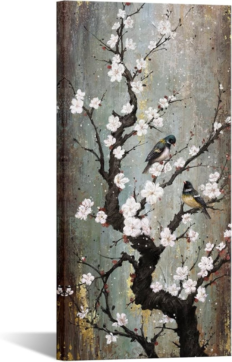 kreative arts graceful birds on plum blossom trees canvas wall art - giclee floral prints for living
