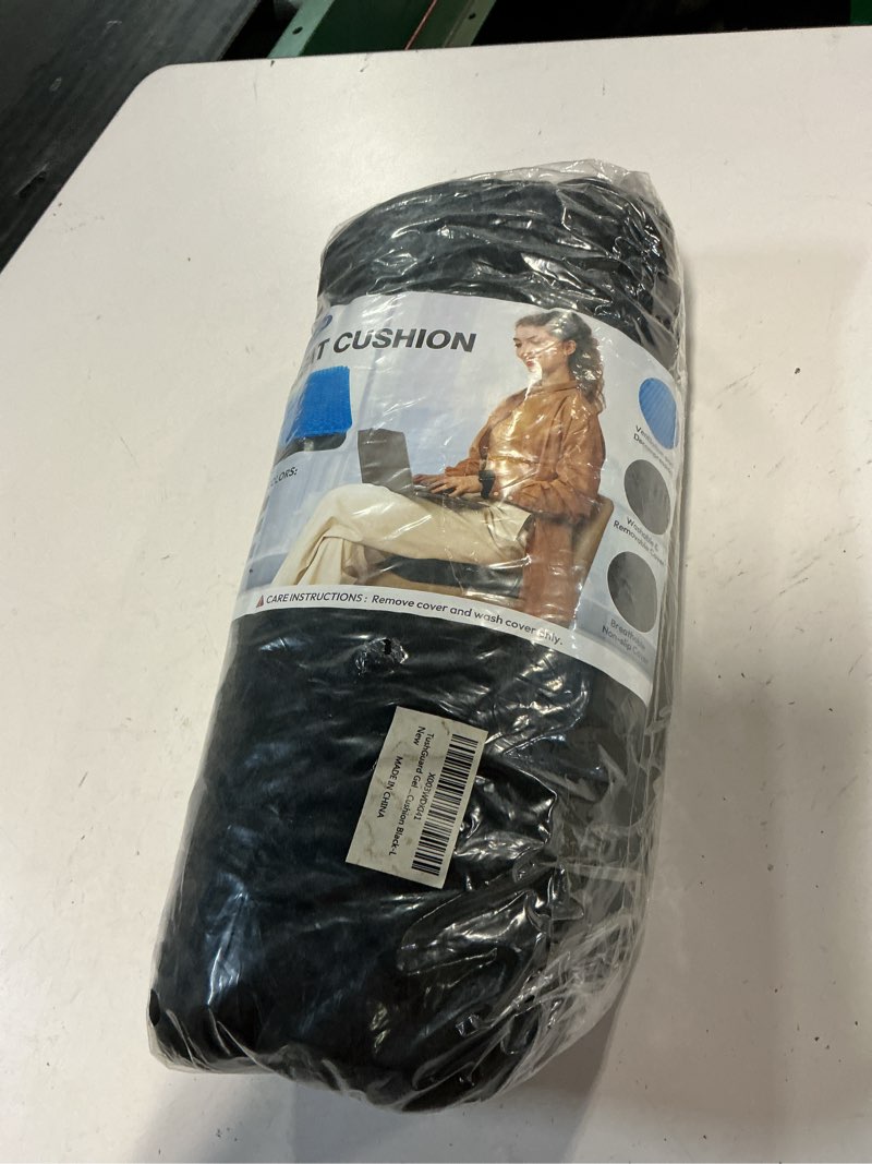 Condition photo showing Good Condition for tushguard gel seat cushion for long sitting, breathable thick patent design | enlarged cooling chair pad for office chair, wheelchair, desk chair, supportive car cushion (2"thick, black+blue) black & blue 16.5×15×2 inch