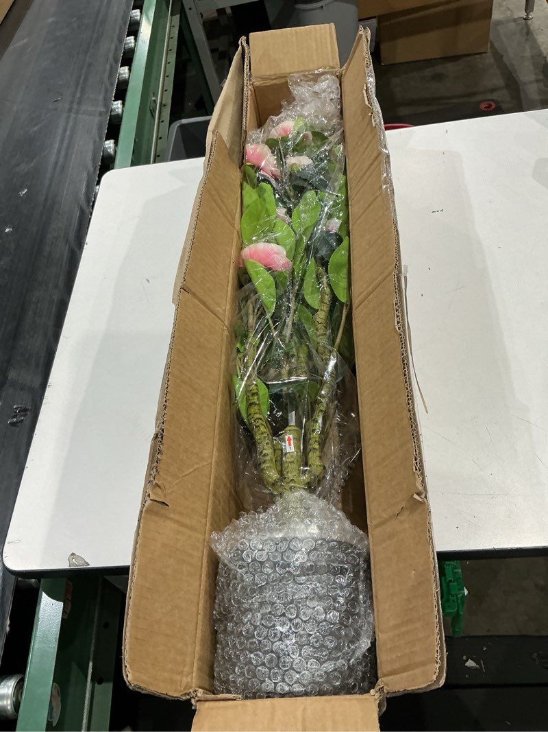 Condition photo showing Good Condition for 3ft artificial camellia tree fake camellia plant with pink flowers faux floral plant blooming tree in black pot for indoor outdoor office home front door porch decor (1 pack - pink) pink-1 pack