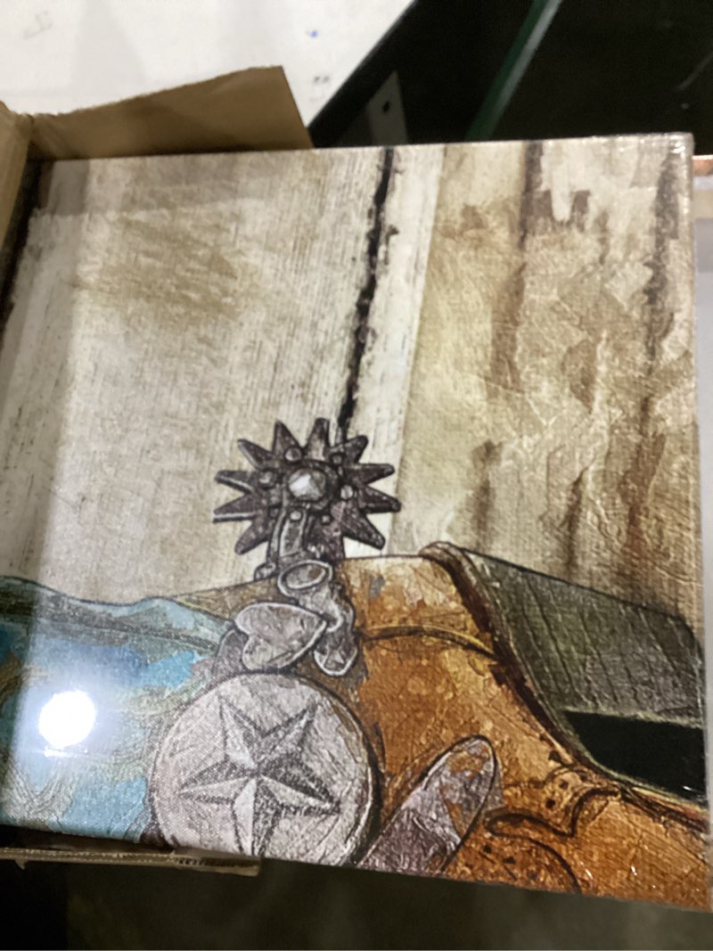 Condition photo showing New/Like New for sechars western cowboy canvas wall art wild west rodeo cowboy boots painting pictures country rustic decor ready to hang
