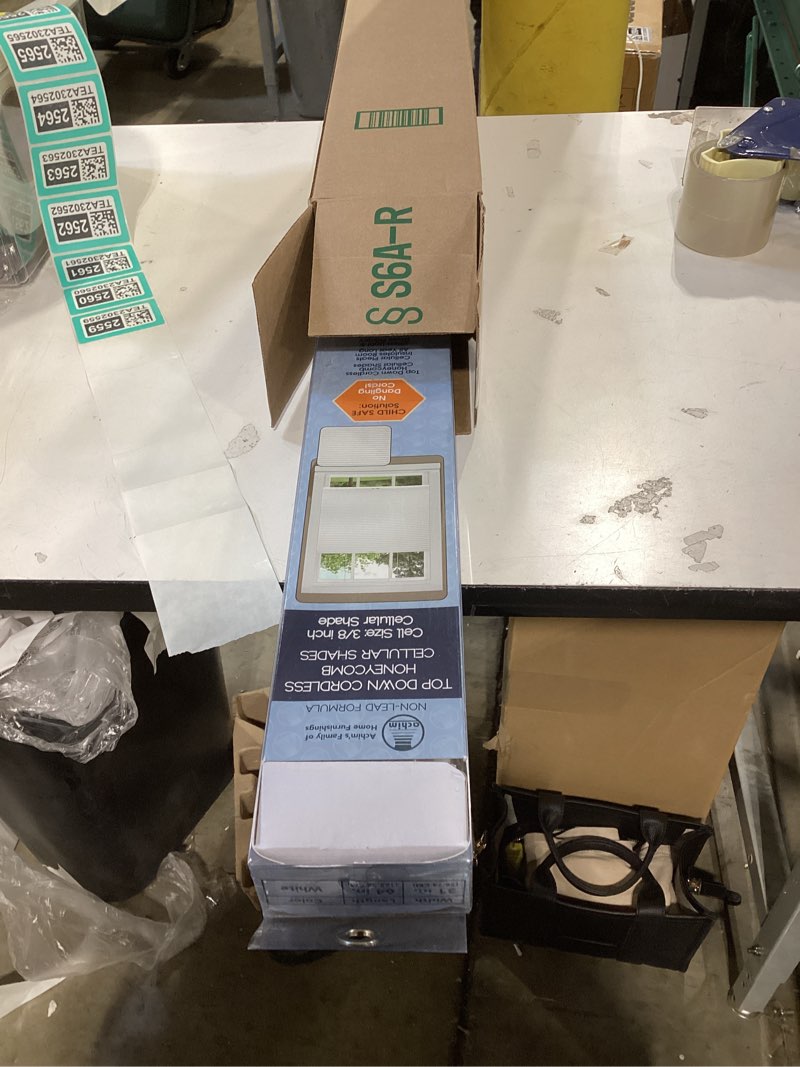 Condition photo showing New/Like New for Cordless Cellular Pleated Window Shades - 31 Inch Width, 64 Inch Length - White - Light Filtering Top-Down Honeycomb Pull Down Blinds for Windows and Skylights by Achim Home Decor 31"W x 64"H White