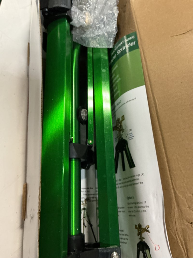 Condition photo showing Good Condition for impact sprinkler on tripod base, heavy duty adjustable zinc sprinkler head for lawn yard garden, 360 degree large area irrigation, 3/4" connector extension legs flip locks 1