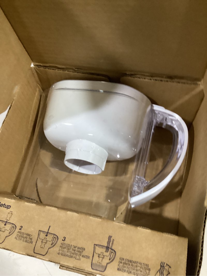 Condition photo showing As Is for brita water pitcher, metro elite filter, removes 99% of lead, includes 1 filter, 6-cup capacity, white elite filter white