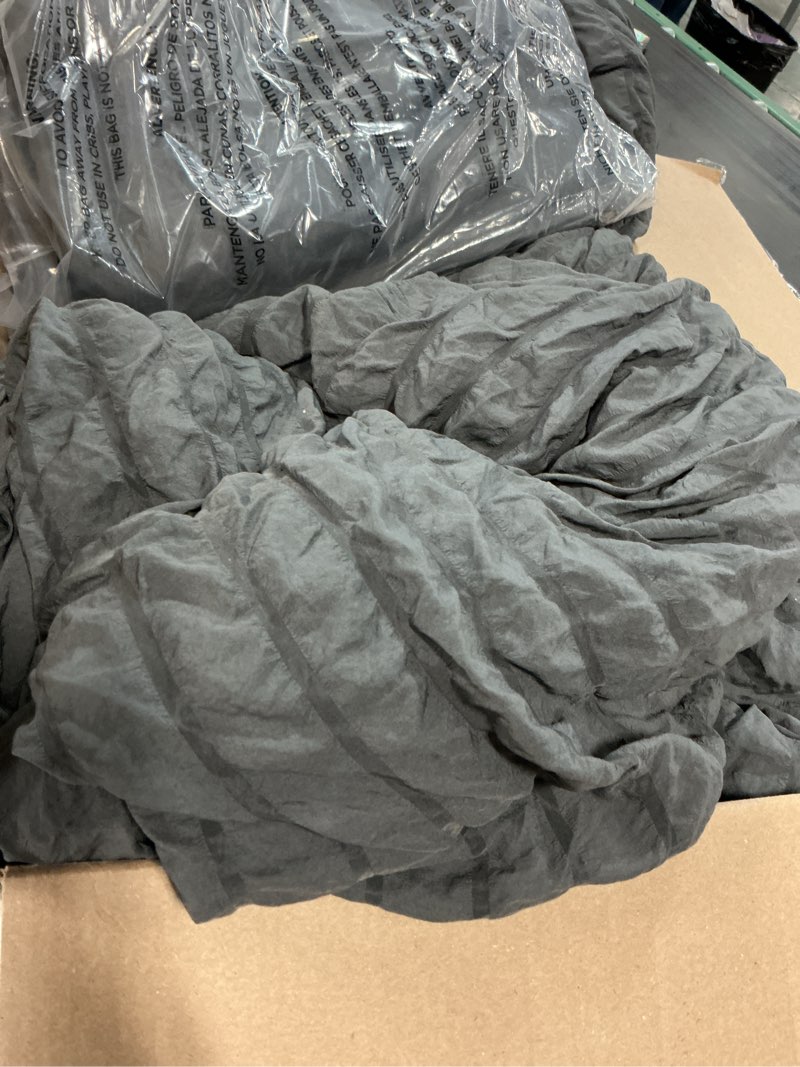 Condition photo showing As Is for hymokege queen comforter set seersucker 7 pieces, all season luxury bed in a bag for bedroom, bedding set with comforters, sheets, pillowcases & shams, dark grey queen(88"x 88") dark grey