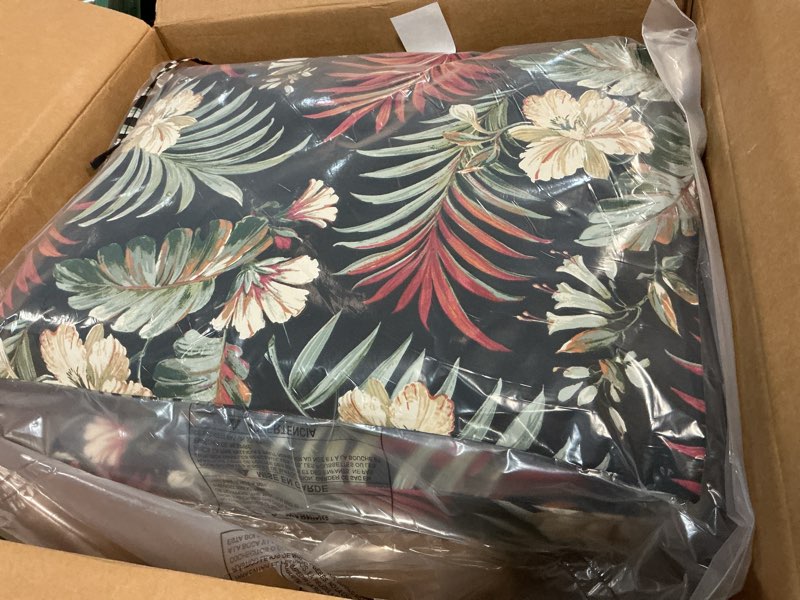 Condition photo showing Good Condition for arden outdoor dining chair cushion, 21 x 21, rain-proof, fade resistant simone black tropical 21 x 21 dining cushion set simone black tropical