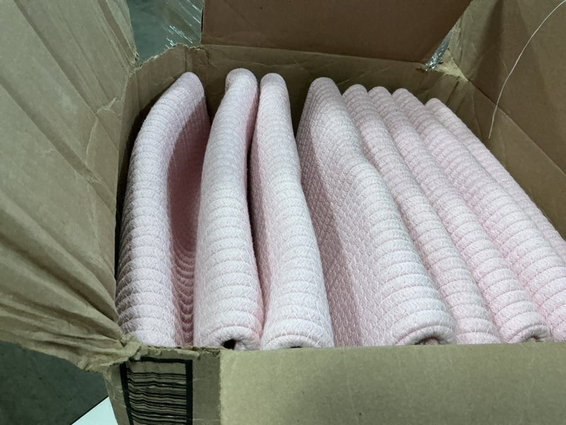 Condition photo showing Good Condition for ubbcare set of 4 storage basket-13 x 13 x 13 in, cotton rope basket for shelves, toys, book, cube storage bins with handles, woven storage basket for organizing, pink 4pack-13 x 13 x 13 inch pink