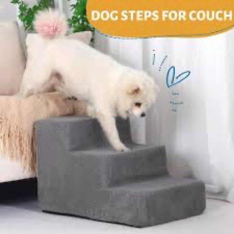 aodisman small dog staircase, 3 steps, non-slip, gray