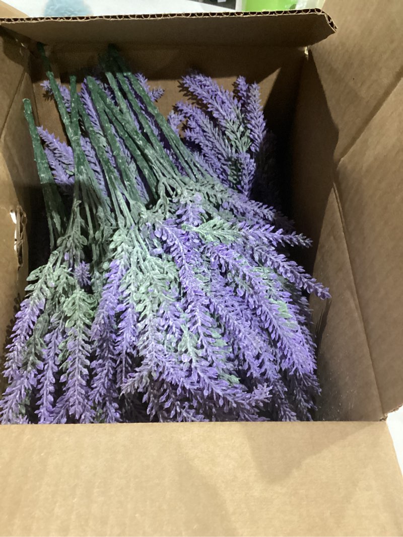Condition photo showing Good Condition for Ouddy Decor 24 Bundles Artificial Lavender Fake Flowers Faux Plastic Plants for Home Wedding Kitchen Garden Patio Window Box Office Table Centerpieces Indoor Outdoor Decor, Gray Purple Gray Purple 24 Bundles