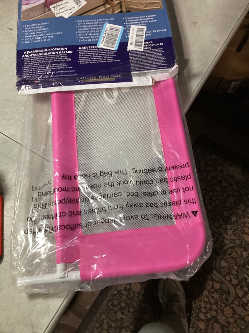 Condition photo showing New/Like New for Dream On Me Mesh Security Bed Rail – Toddler Safety Guard with breathable mesh, reinforced anchor system, lightweight, portable, fits adult twin-size beds, Pink