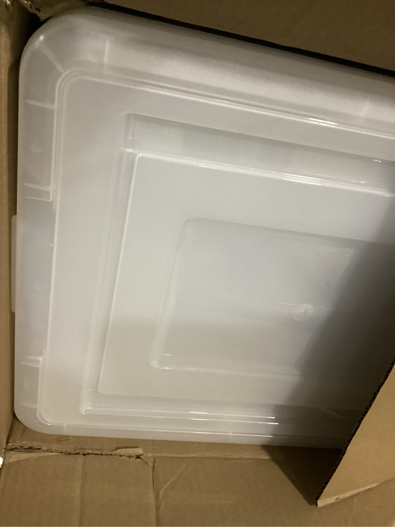 Condition photo showing New/Like New for IRIS USA File Box, Plastic File Organizer with Lids for Letter/Legal File, Portable Document Box For Moving, Storage Bin with Durable and Secure Lid, Stackable Nestable BPA-Free, Black 35 Qt. 4 Pack