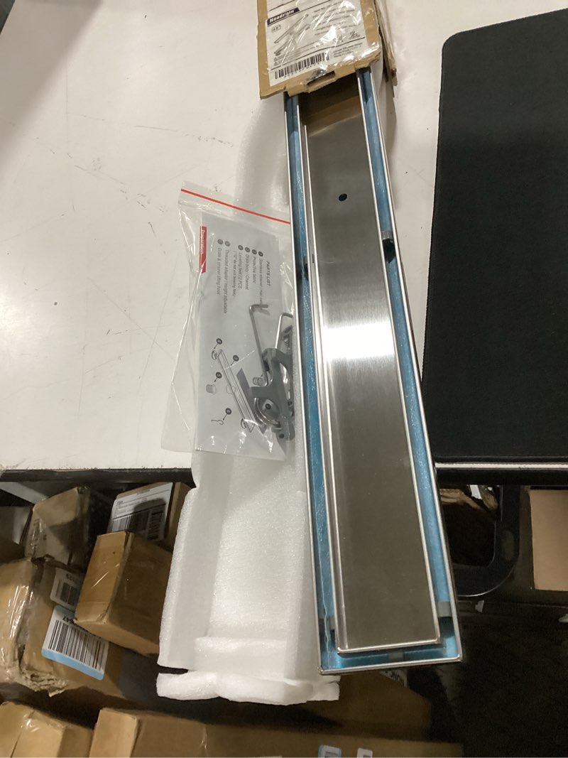 Condition photo showing New/Like New for neodrain 48-inch linear shower drain with tile insert grate,brushed 304 stainless steel rectangle shower floor drain, linear drain with leveling feet, hair strainer brushed 48 in
