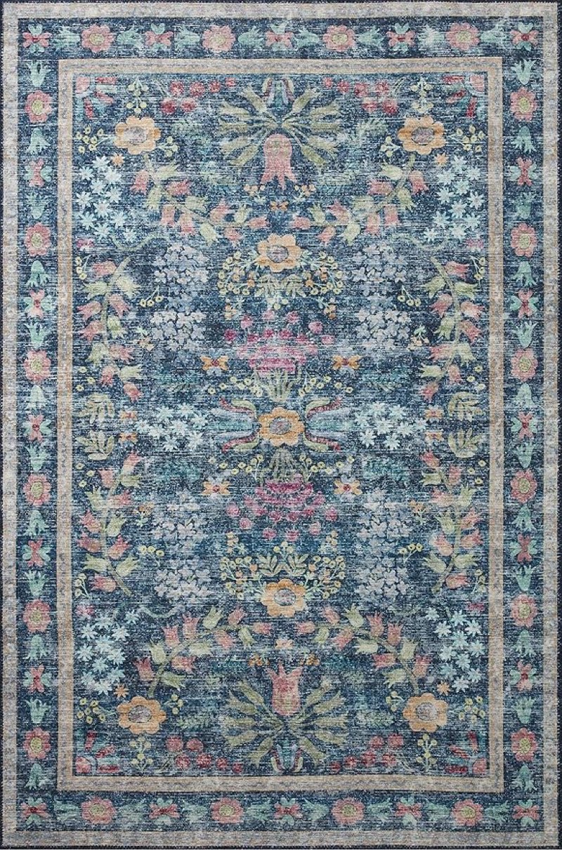 loloi rifle paper co. maison collection mao-06 blue/multi 2'-6" x 7'-6", .19" pile height, runner rug