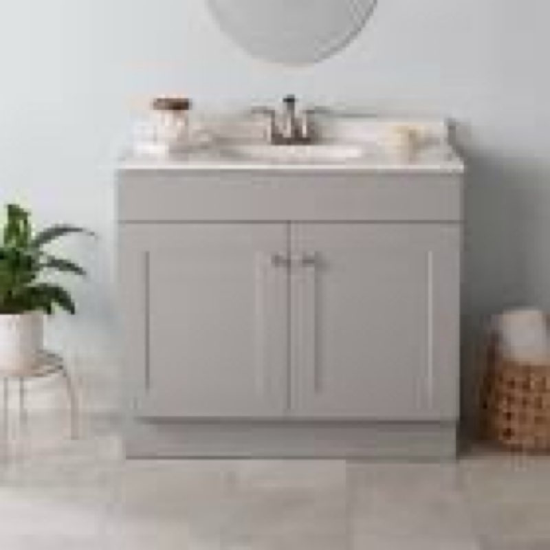 project source 36-in gray single sink bathroom vanity with white cultured marble top